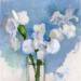 White Irises against a Light Blue Background